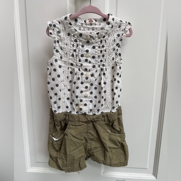 Bit’z Kids Other - Bit’s Kids Girls Size 4 - 5 Polka Dot and Olive Green Short Sleeve Romper